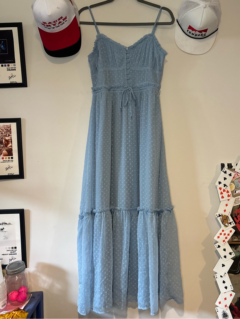 Patrons of Peace Light Blue Swiss Dot Maxi Dress